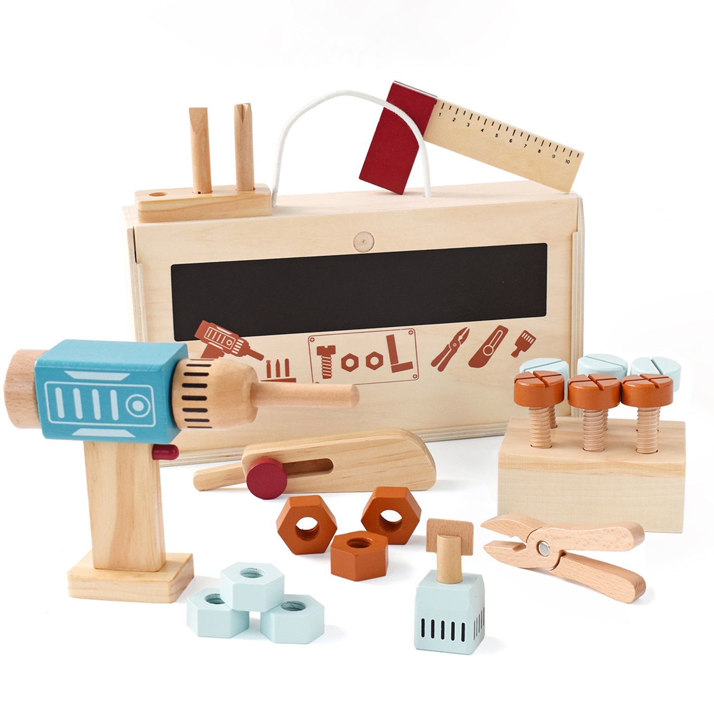 Wooden Toy Tool Box with Dril