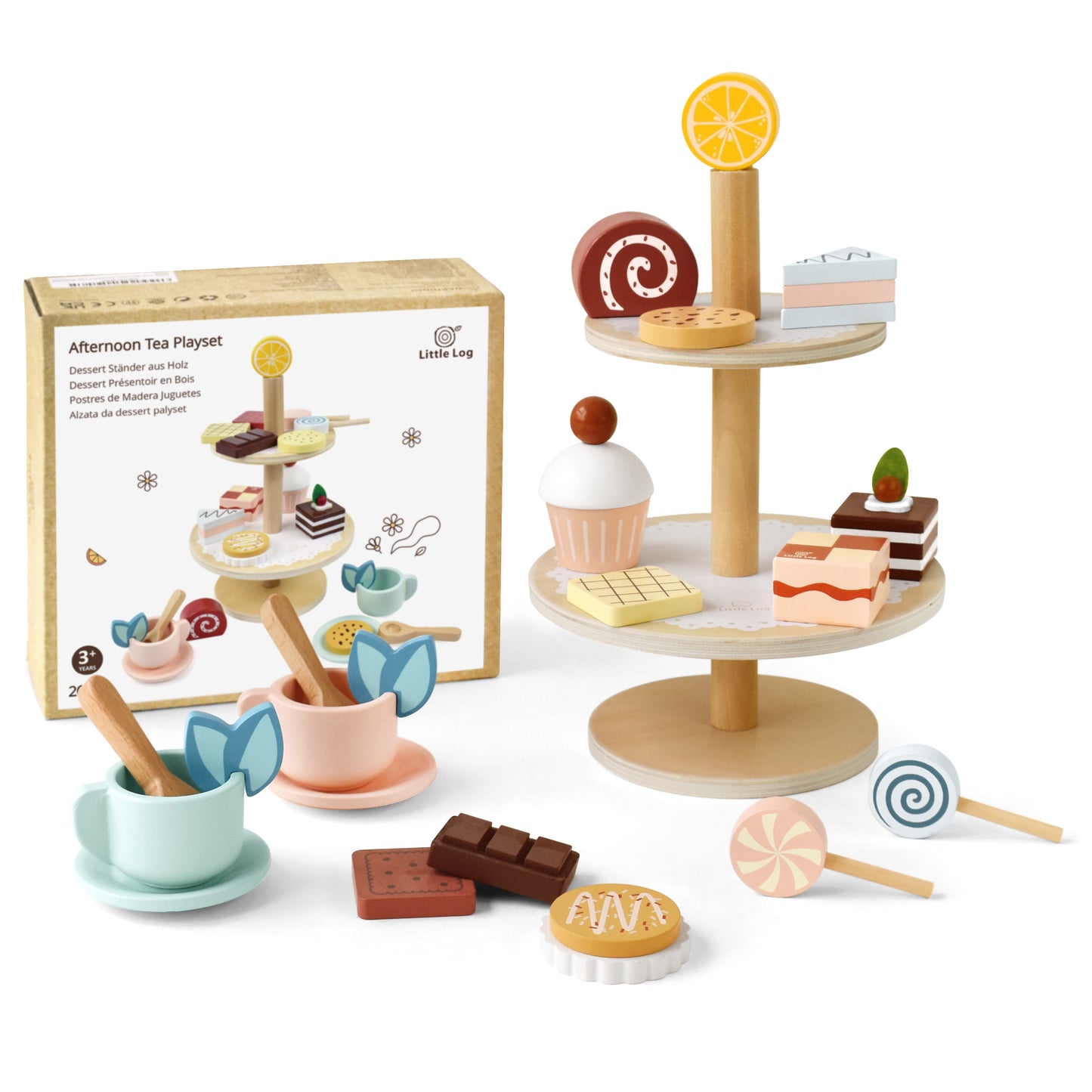 Wooden Toy Cake Stand Wooden Dessert Playset