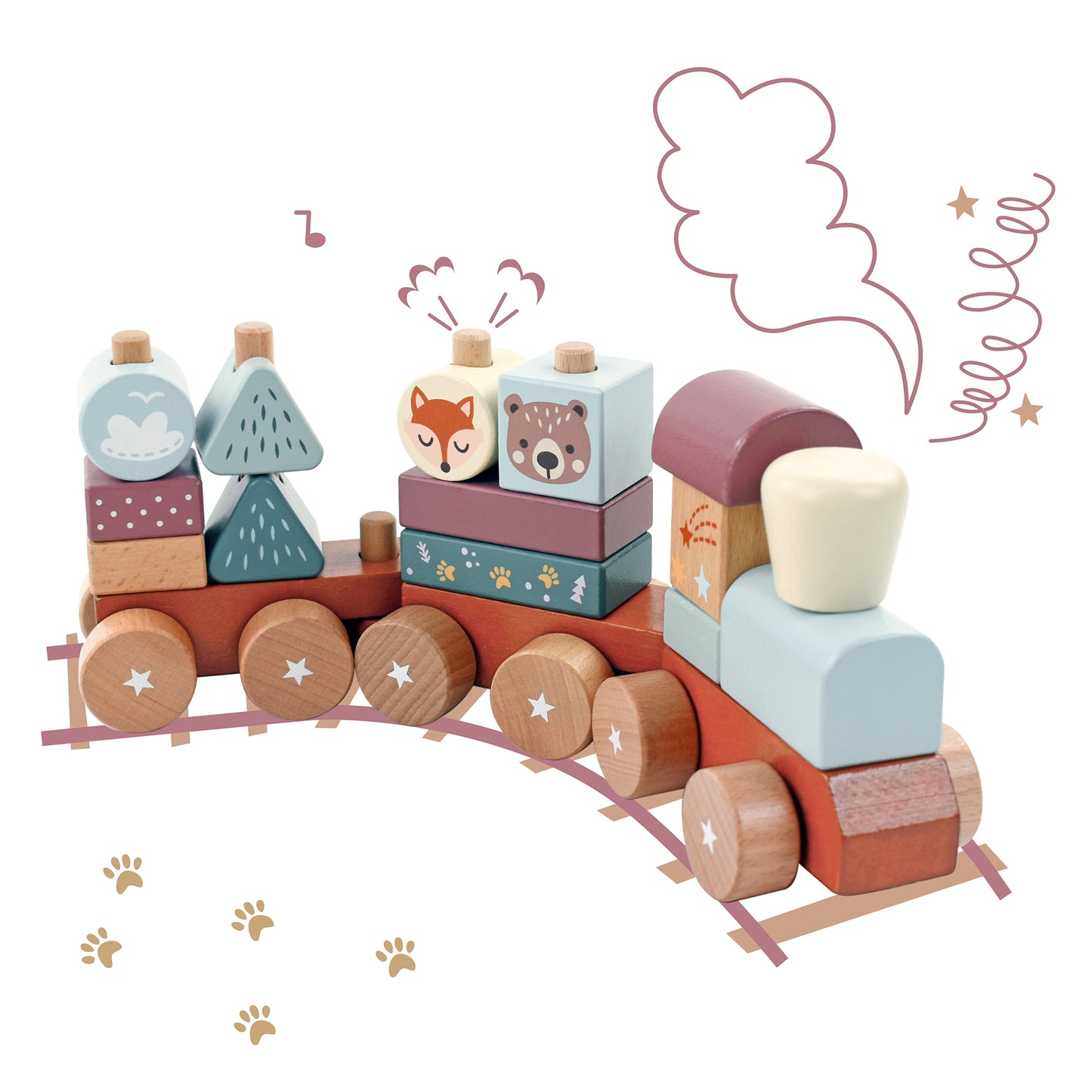 Wooden Toy Stacking Train with Building Blocks